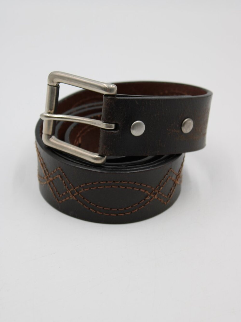 Wrangler Brown Leather Work Belt Mens Size 40 Cowboy Stitching Design 1.5"W READ